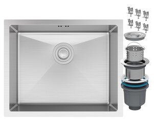 Nerūdijančio plieno kriauklė su sifonu Granitan Bari 54, sidabrinė цена и информация | Раковины на кухню | pigu.lt