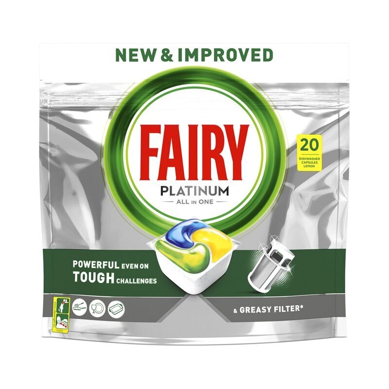 Fairy Platinum Lemon automatinių indaplovių kapsulės, 20 vnt kaina ir informacija | Indų plovimo priemonės | pigu.lt