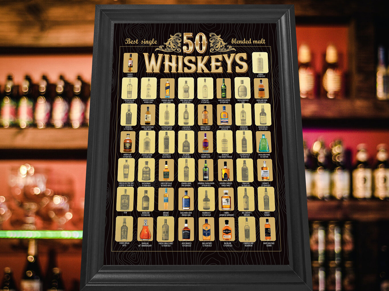 Nutrinamas plakatas 50 Best Whiskies in the World, 1 vnt. kaina ir informacija | Kitos originalios dovanos | pigu.lt