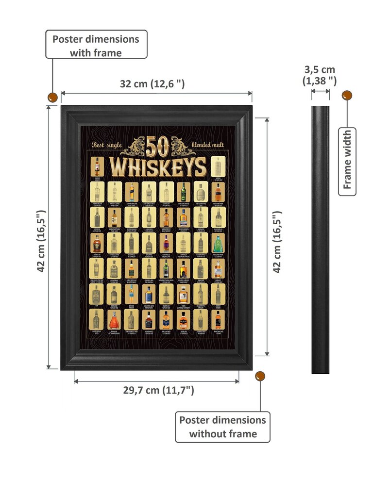 Nutrinamas plakatas 50 Best Whiskies in the World, 1 vnt. kaina ir informacija | Kitos originalios dovanos | pigu.lt