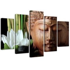 Penkių dalių reprodukcija Buda ir balta gėlė kaina ir informacija | Reprodukcijos, paveikslai | pigu.lt