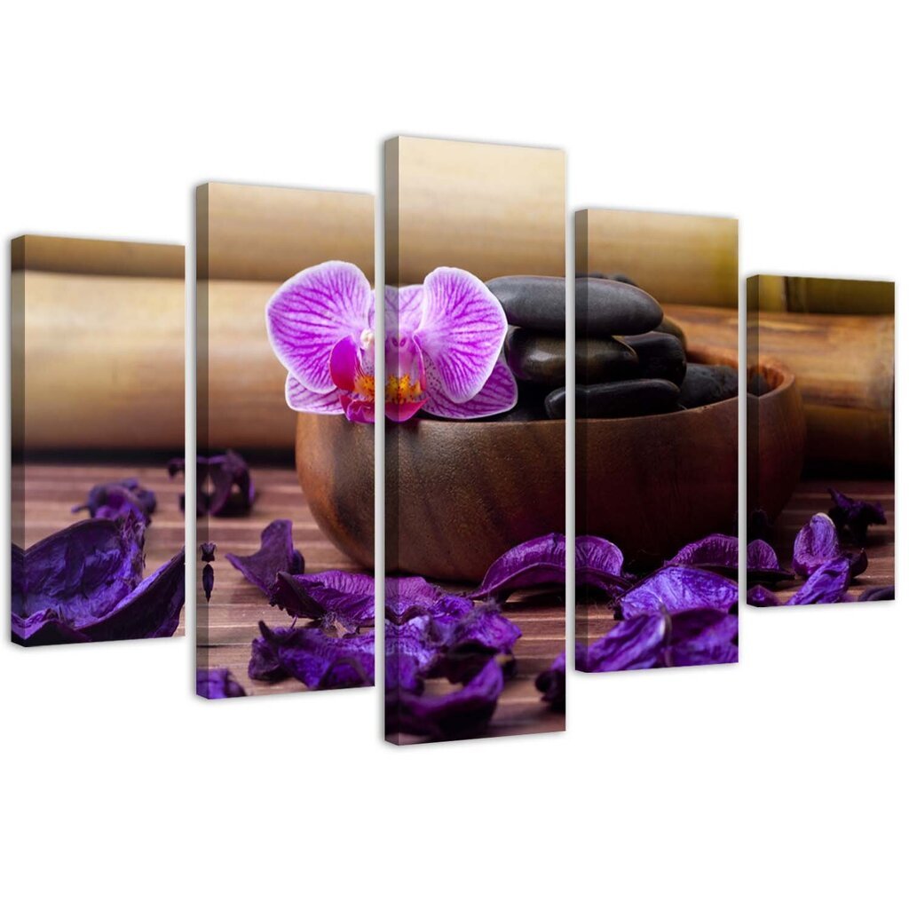 Penkių dalių reprodukcija Zen kompozicija su rausva orchidėja kaina ir informacija | Reprodukcijos, paveikslai | pigu.lt