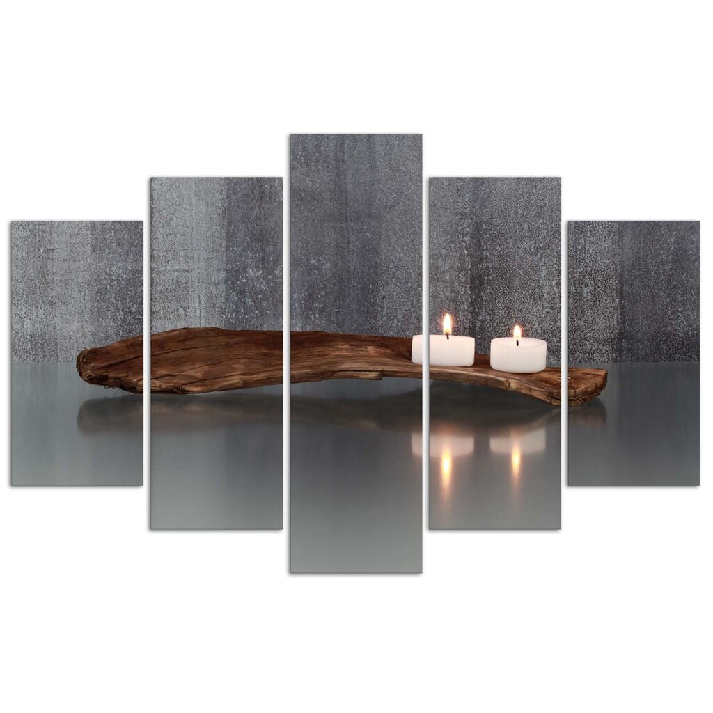 Penkių dalių reprodukcija Zen kompozicija su žvakėmis ir mediena kaina ir informacija | Reprodukcijos, paveikslai | pigu.lt