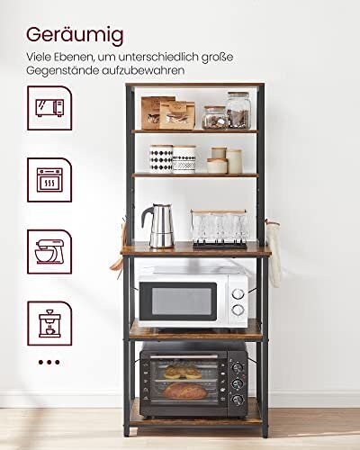 Virtuvės lentyna Vasagle juoda, ruda kaina ir informacija | Virtuvinės spintelės | pigu.lt