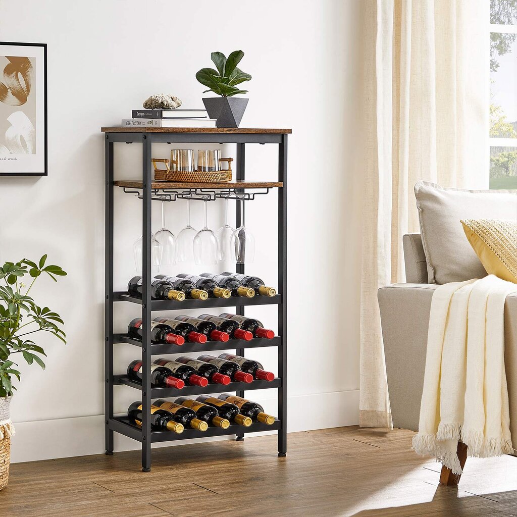 Vyno lentyna Vasagle, juoda/ruda kaina ir informacija | Virtuvinės spintelės | pigu.lt
