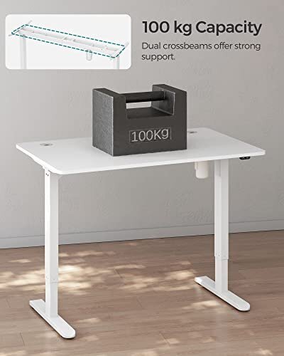 Reguliuojamas stalas Vasagle baltas цена и информация | Kompiuteriniai, rašomieji stalai | pigu.lt