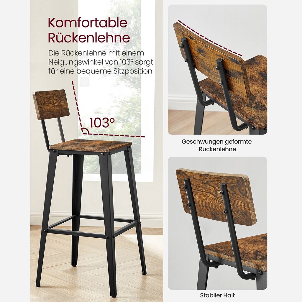 Baro kėdžių komplektas Songmics, juoda/ruda kaina ir informacija | Virtuvės ir valgomojo kėdės | pigu.lt