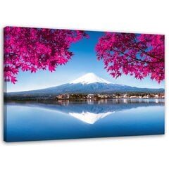 Paveikslas Fuji ežero kalnas ir rožiniai lapai kaina ir informacija | Reprodukcijos, paveikslai | pigu.lt
