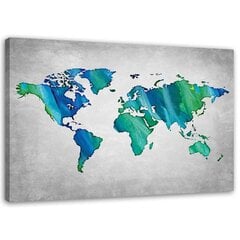 Reprodukcija Mėlynai žalios pasaulio žemėlapis kaina ir informacija | Reprodukcijos, paveikslai | pigu.lt