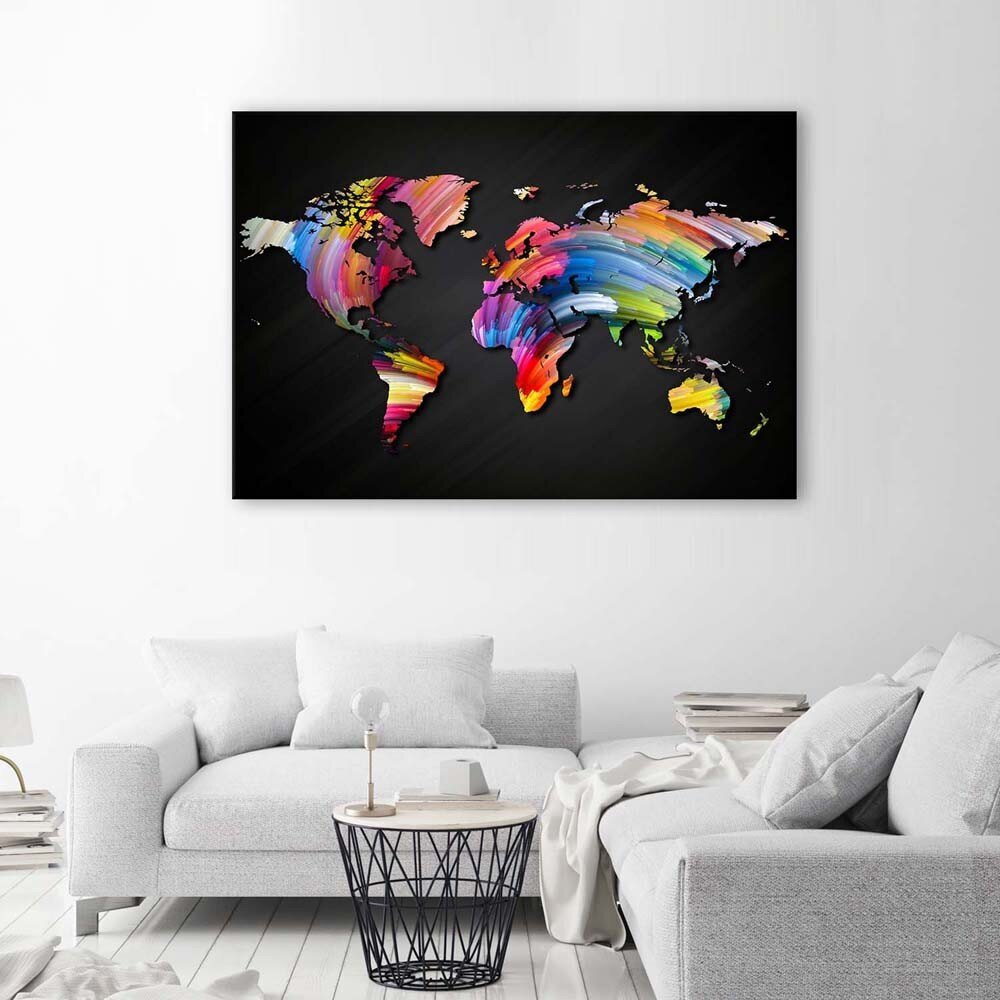 Reprodukcija Pasaulio žemėlapis su skirtingomis spalvomis kaina ir informacija | Reprodukcijos, paveikslai | pigu.lt