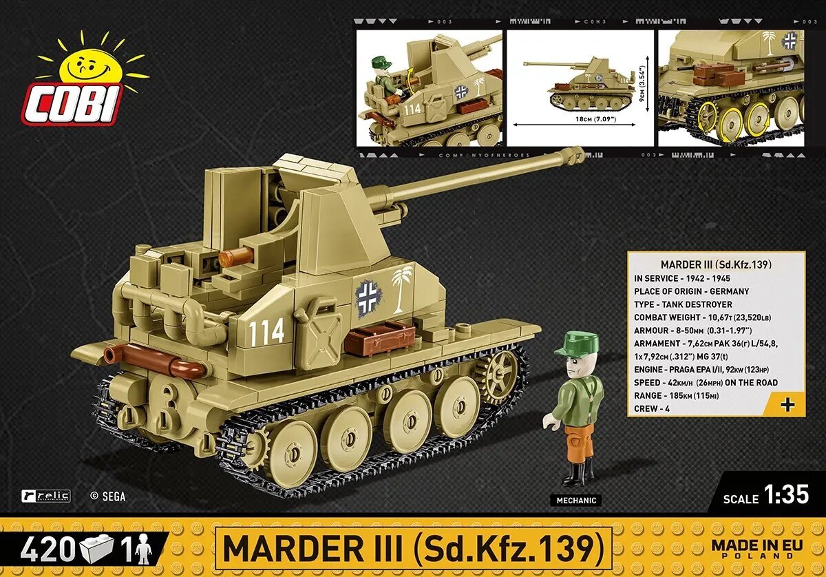 COBI - Конструктор Marder III Sd.Kfz.139 Company of Heroes 3, 1/35, 3050  цена | pigu.lt