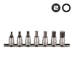 Antgalis galvutė Hex 1/4" rinkinys Force, 7 vnt. цена и информация | Механические инструменты | pigu.lt