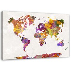 Reprodukcija Pasaulio žemėlapis su akvarelės dėmėmis kaina ir informacija | Reprodukcijos, paveikslai | pigu.lt