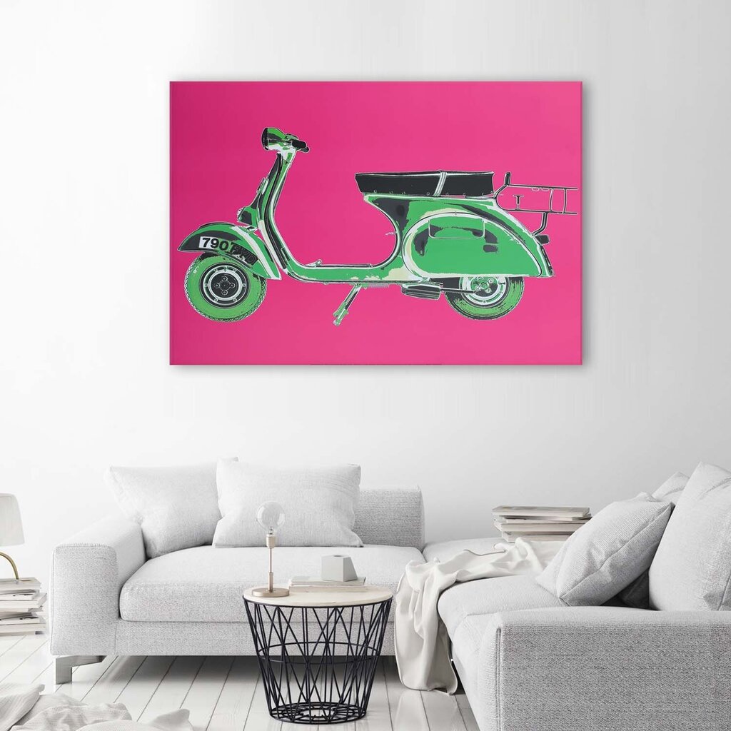 Paveikslas Žalias motoroleris rožiniame fone kaina ir informacija | Reprodukcijos, paveikslai | pigu.lt