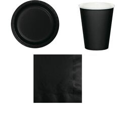 Набор одноразовой посуды черного цвета на 32 персоны (32 бумажные тарелки, 32 бумажных стаканчика, 80 бумажных салфеток) цена и информация | Праздничная одноразовая посуда | pigu.lt
