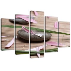 Penkių dalių reprodukcija Zen akmuo su gėlių žiedlapiais kaina ir informacija | Reprodukcijos, paveikslai | pigu.lt