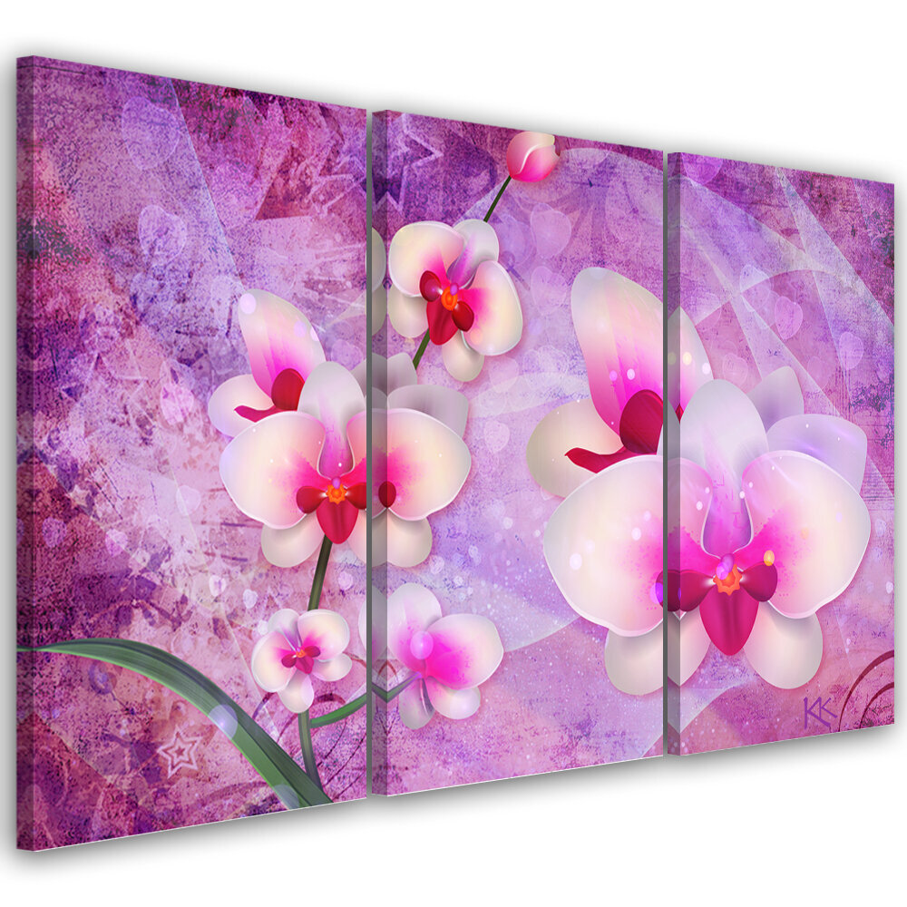 Trijų dalių reprodukcija Orchidėjų abstrakcija kaina ir informacija | Reprodukcijos, paveikslai | pigu.lt