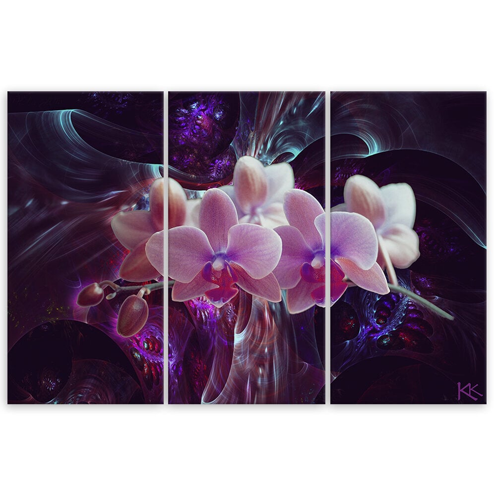 Trijų dalių reprodukcija Balta orchidėja tamsiame fone kaina ir informacija | Reprodukcijos, paveikslai | pigu.lt