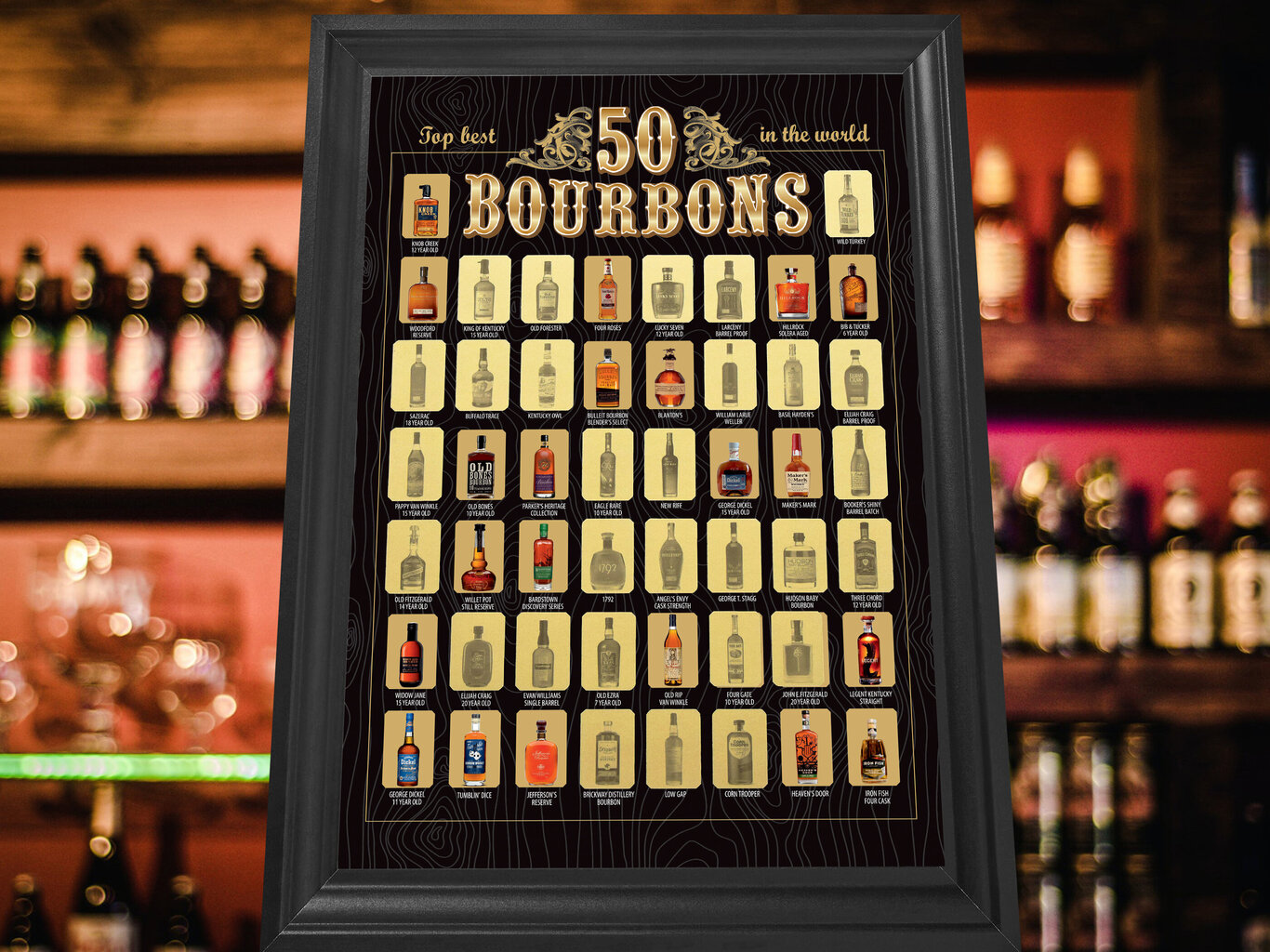 Nutrinamas plakatas 50 Best Bourbons in the World, 1 vnt. kaina ir informacija | Kitos originalios dovanos | pigu.lt