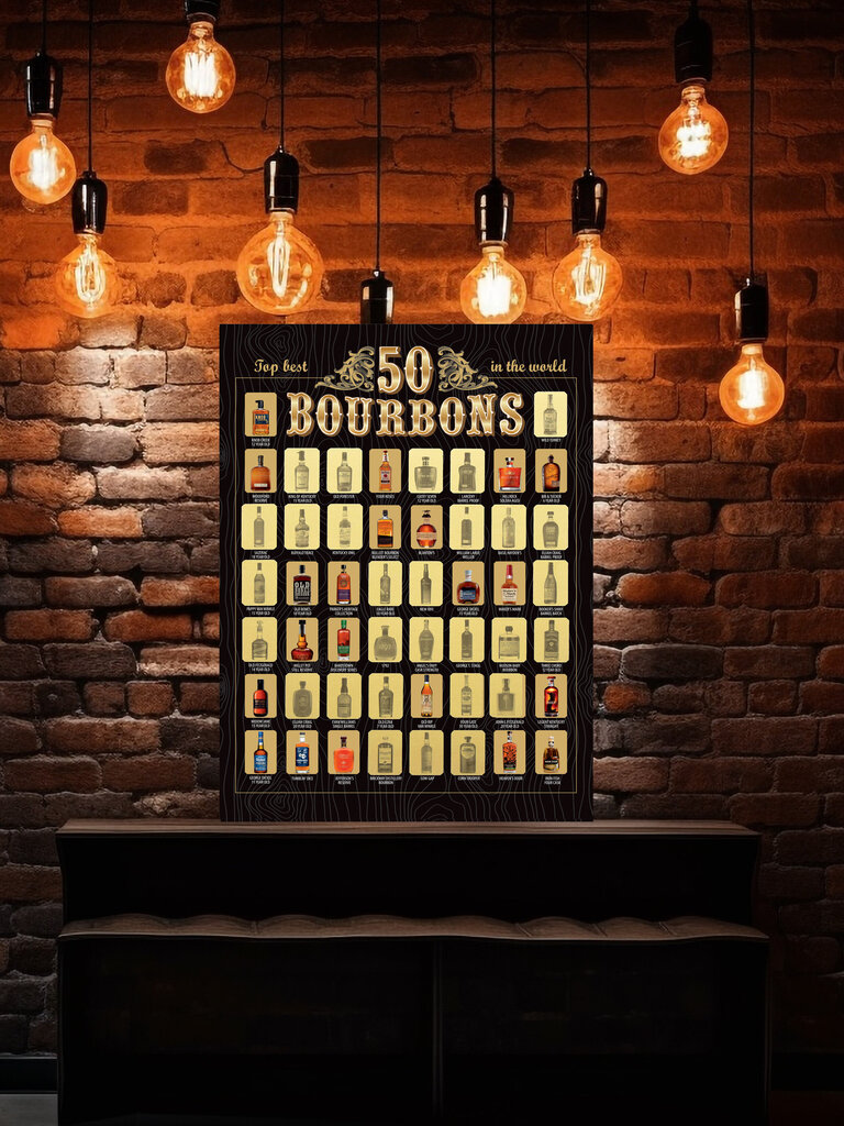 Nutrinamas plakatas 50 Best Bourbons in the World, 1 vnt. kaina ir informacija | Kitos originalios dovanos | pigu.lt