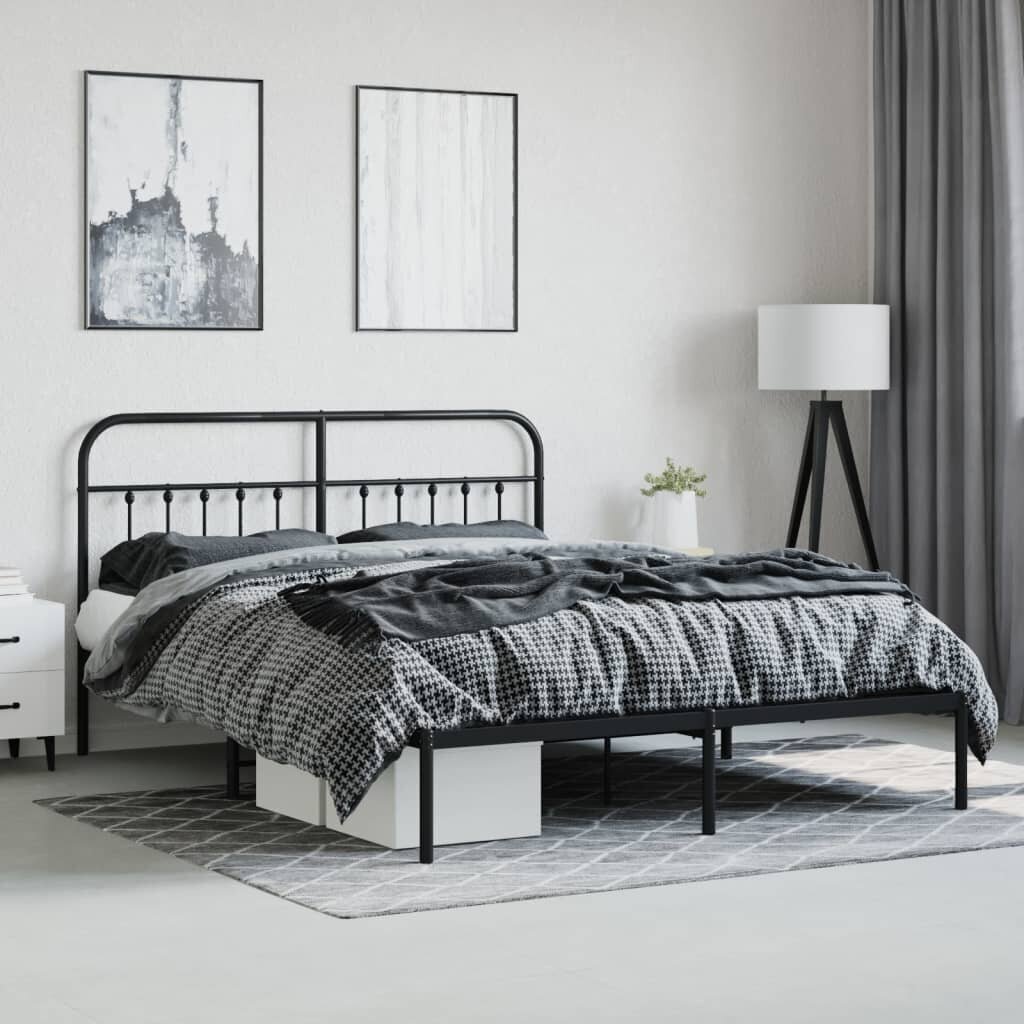 Metalinis lovos rėmas su galvūgaliu vidaXL, juodas kaina ir informacija | Lovos | pigu.lt