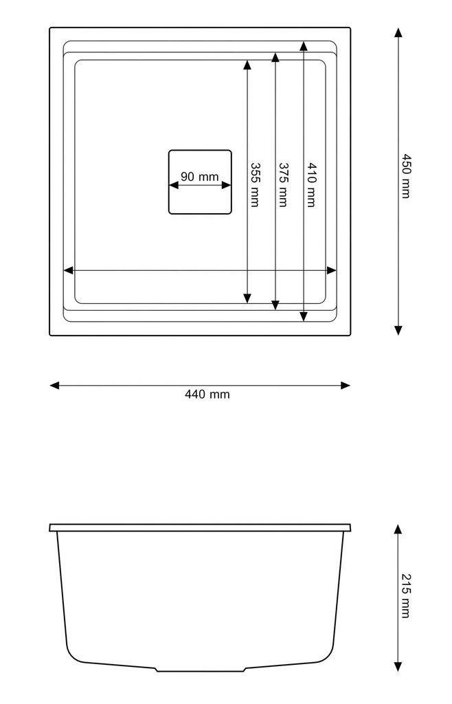 Granitinė kriauklė su sifonu Granitan Epir 44, juoda kaina ir informacija | Virtuvinės plautuvės | pigu.lt