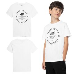 Marškinėliai berniukams 4F 4FJSS23TTSHM294, balti kaina ir informacija | Marškinėliai berniukams | pigu.lt
