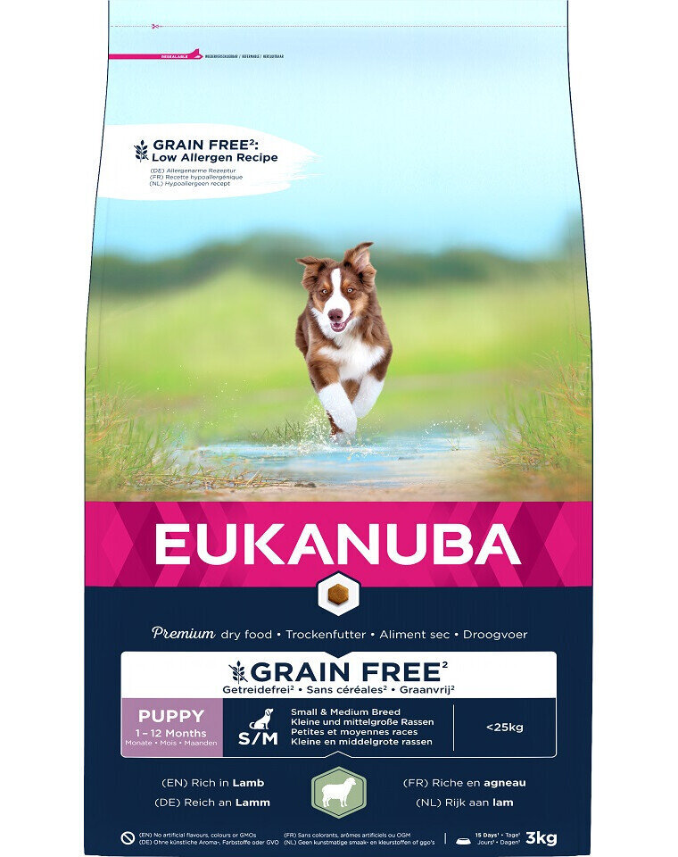 Eukanuba Grain Free S/M Puppy mažų ir vidutinių veislių šuniukams su ėriena, 12 kg kaina ir informacija | Sausas maistas šunims | pigu.lt