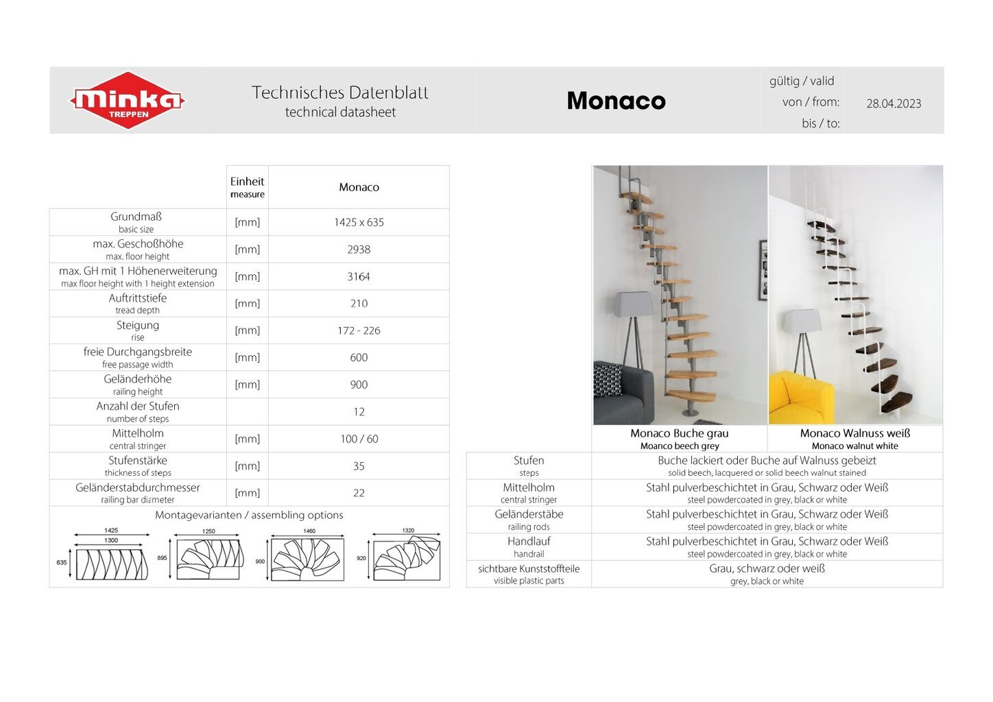 Moduliniai laiptai Monaco Minka balta, 294 cm kaina ir informacija | Laiptai | pigu.lt