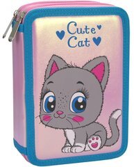 Пенал CUTE CAT, CoolForSchool, 205х140х45 мм, с 2 откидными отделениями цена и информация | Пеналы | pigu.lt