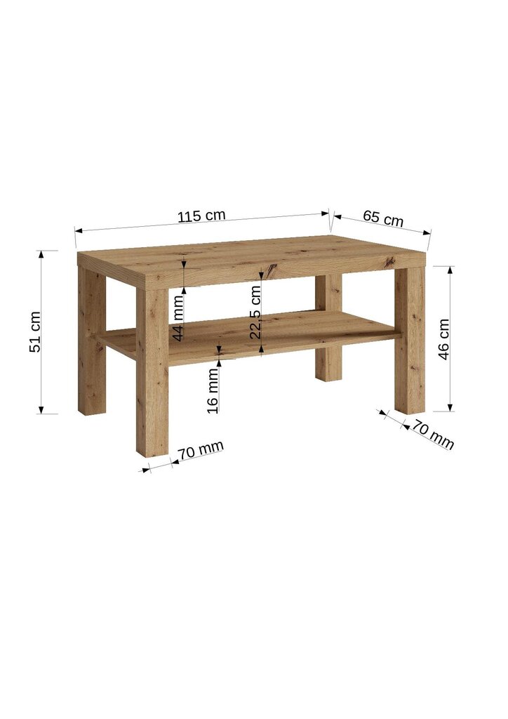 Kavos staliukas ADRK Furniture Sven, 115x65cm, pilkas/baltas kaina ir informacija | Kavos staliukai | pigu.lt