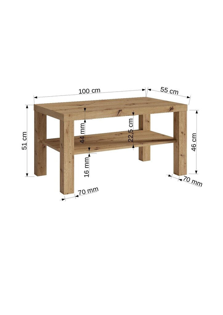 Kavos staliukas ADRK Furniture Gomez, 100x55cm, rudas/juodas kaina ir informacija | Kavos staliukai | pigu.lt