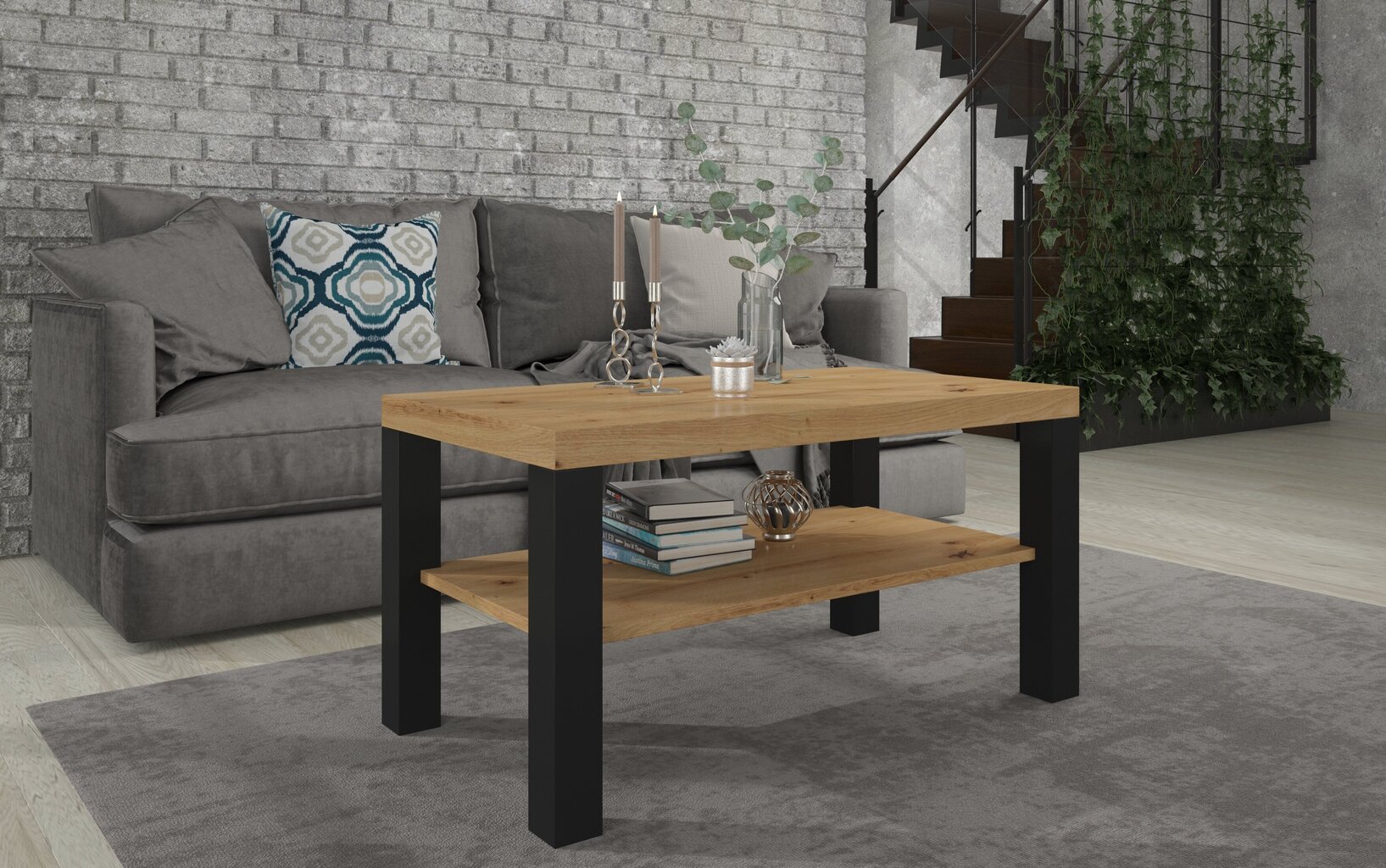 Kavos staliukas ADRK Furniture Gomez, 100x55cm, rudas/juodas kaina ir informacija | Kavos staliukai | pigu.lt