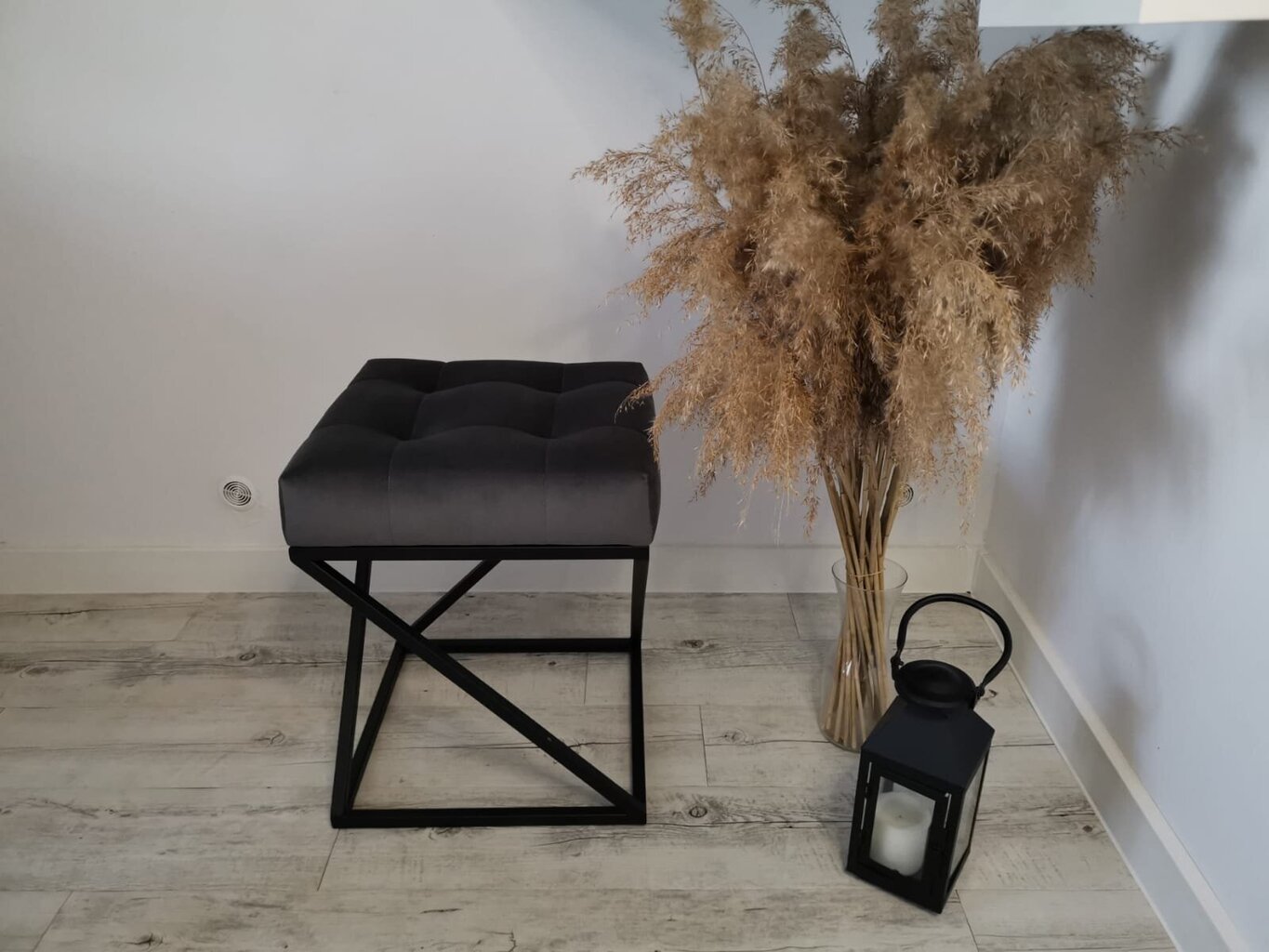Pufas ADRK Furniture Kiko, juodas kaina ir informacija | Sėdmaišiai ir pufai | pigu.lt