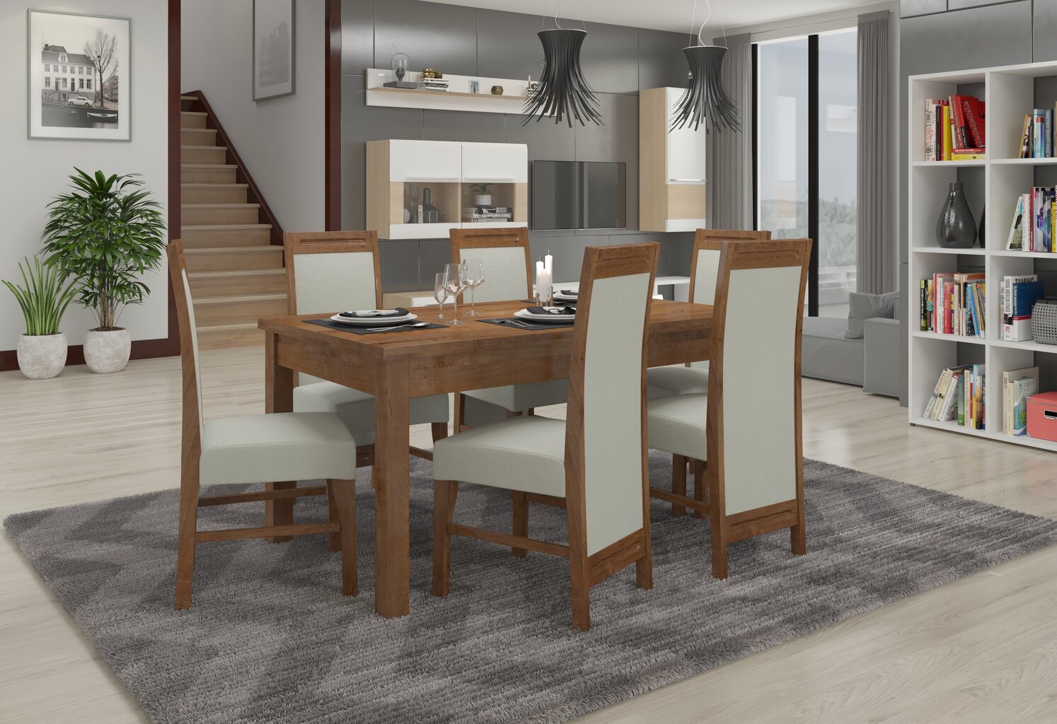 Valgomojo komplektas ADRK Furniture Rodos 57, rudas/smėlio kaina ir informacija | Valgomojo komplektai | pigu.lt