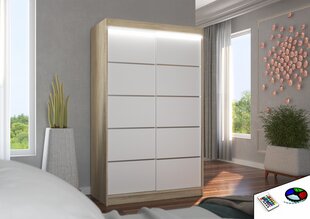 Spinta ADRK Furniture su LED apšvietimu Benisso 120, balta/smėlio kaina ir informacija | Spintos | pigu.lt