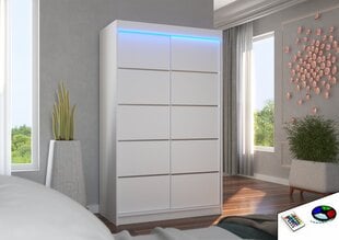 Spinta ADRK Furniture su LED apšvietimu Benisso 120, balta kaina ir informacija | Spintos | pigu.lt