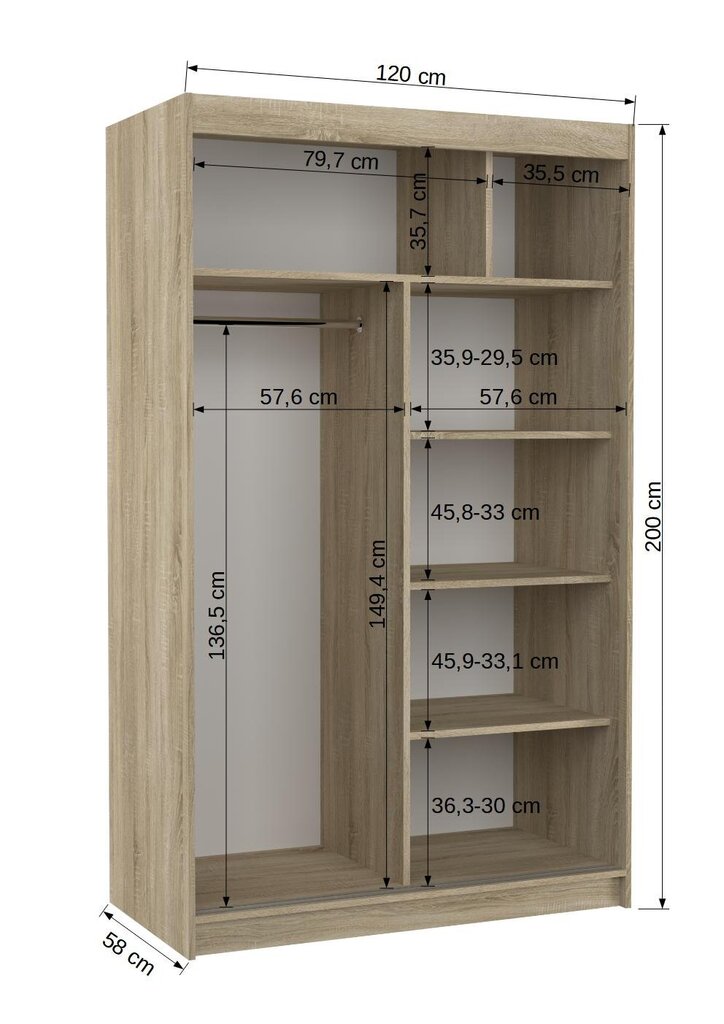 Spinta ADRK Furniture su LED apšvietimu Bario 120, smėlio kaina ir informacija | Spintos | pigu.lt