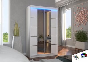 Spinta ADRK Furniture su LED apšvietimu Genua 120, balta kaina ir informacija | Spintos | pigu.lt