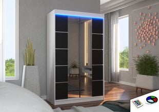 Spinta ADRK Furniture su LED apšvietimu Genua 120, juoda/balta kaina ir informacija | Spintos | pigu.lt