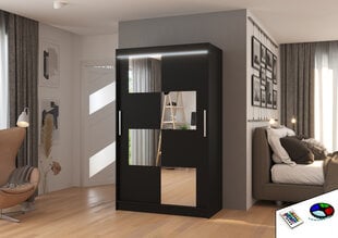 Spinta ADRK Furniture su LED apšvietimu Lugano 120, juoda kaina ir informacija | Spintos | pigu.lt