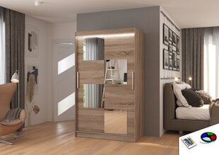Spinta ADRK Furniture su LED apšvietimu Lugano 120, ruda kaina ir informacija | Spintos | pigu.lt