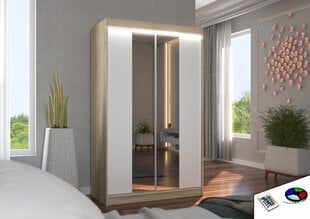 Spinta ADRK Furniture su LED apšvietimu Marvin 120, balta/smėlio kaina ir informacija | Spintos | pigu.lt