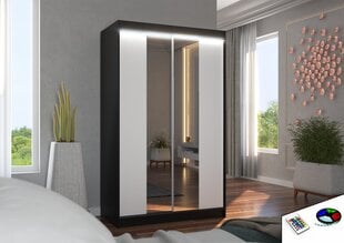 Spinta ADRK Furniture su LED apšvietimu Marvin 120, balta/juoda kaina ir informacija | Spintos | pigu.lt