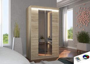 Spinta ADRK Furniture su LED apšvietimu Marvin 120, smėlio kaina ir informacija | Spintos | pigu.lt