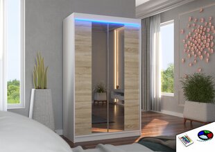 Spinta ADRK Furniture su LED apšvietimu Marvin 120, smėlio/balta kaina ir informacija | Spintos | pigu.lt