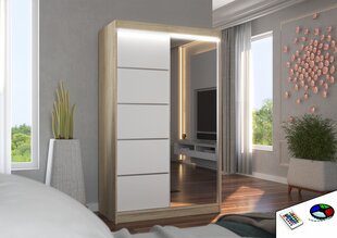 Spinta ADRK Furniture su LED apšvietimu Nicea 120, balta/smėlio kaina ir informacija | Spintos | pigu.lt