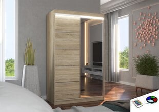 Spinta ADRK Furniture su LED apšvietimu Nicea 120, smėlio kaina ir informacija | Spintos | pigu.lt