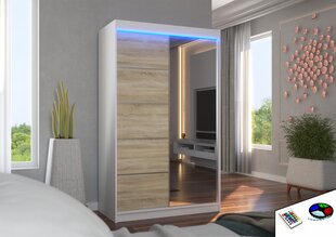 Spinta ADRK Furniture su LED apšvietimu Nicea 120, smėlio/balta kaina ir informacija | Spintos | pigu.lt