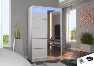 Spinta ADRK Furniture su LED apšvietimu Nicea 120, balta kaina ir informacija | Spintos | pigu.lt